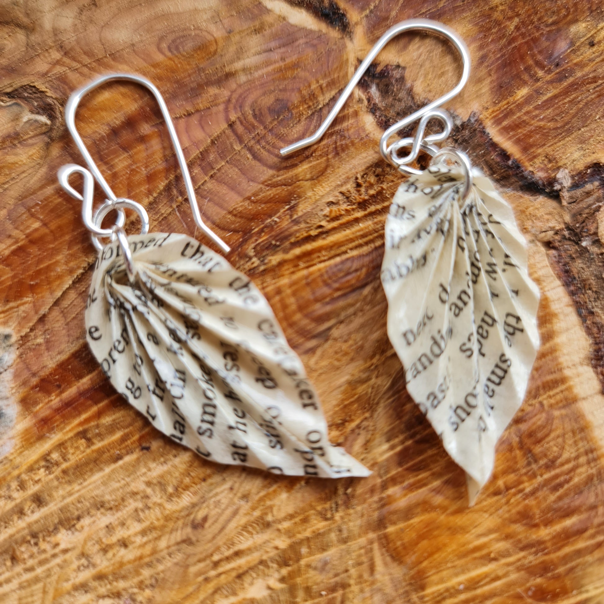 David Copperfield recycled book page leaf earrings image 0