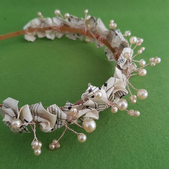 Vintage sheet music rose  crown tiara with recycled faux pearls image 2