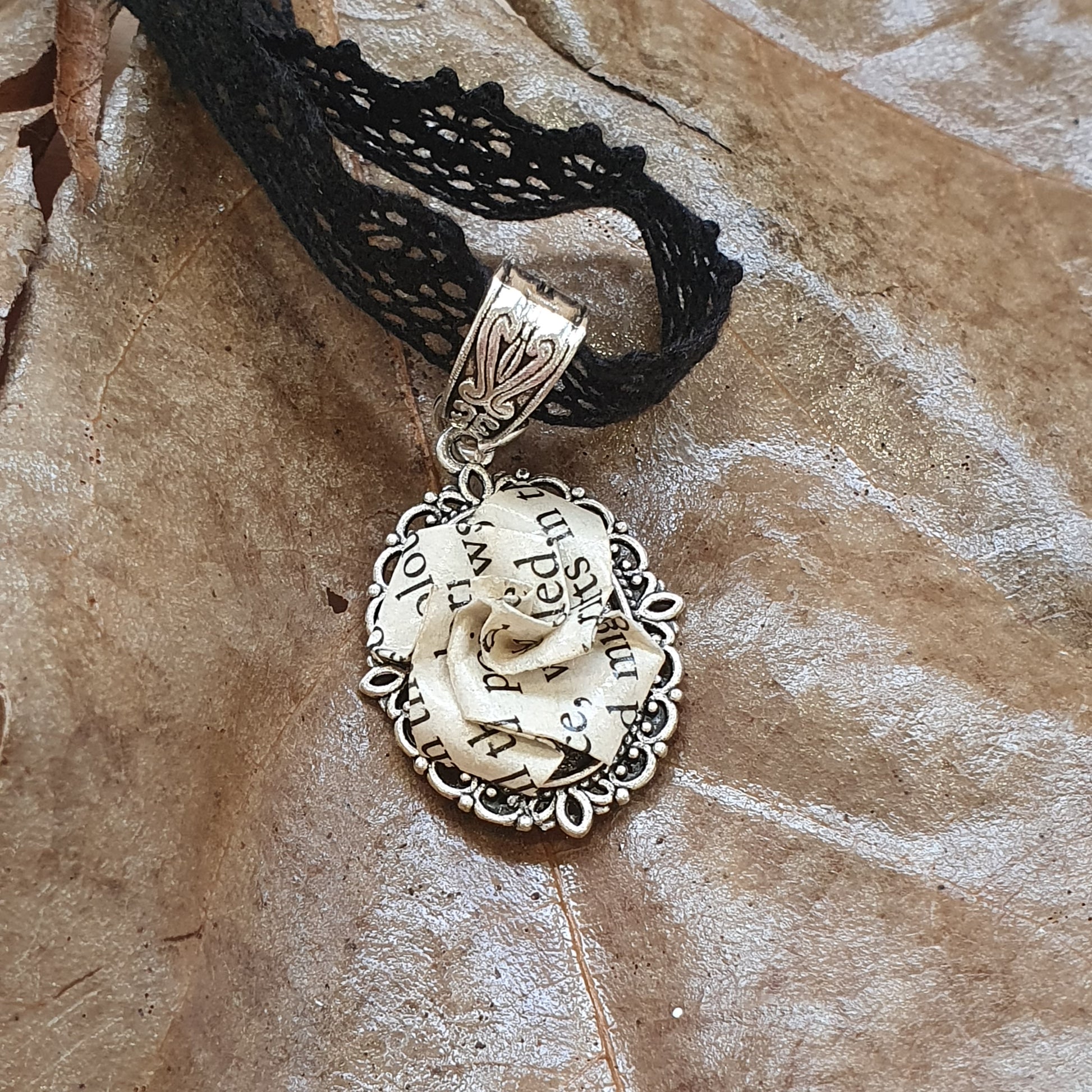 Edgar Allan Poe recycled book paper rose choker image 0