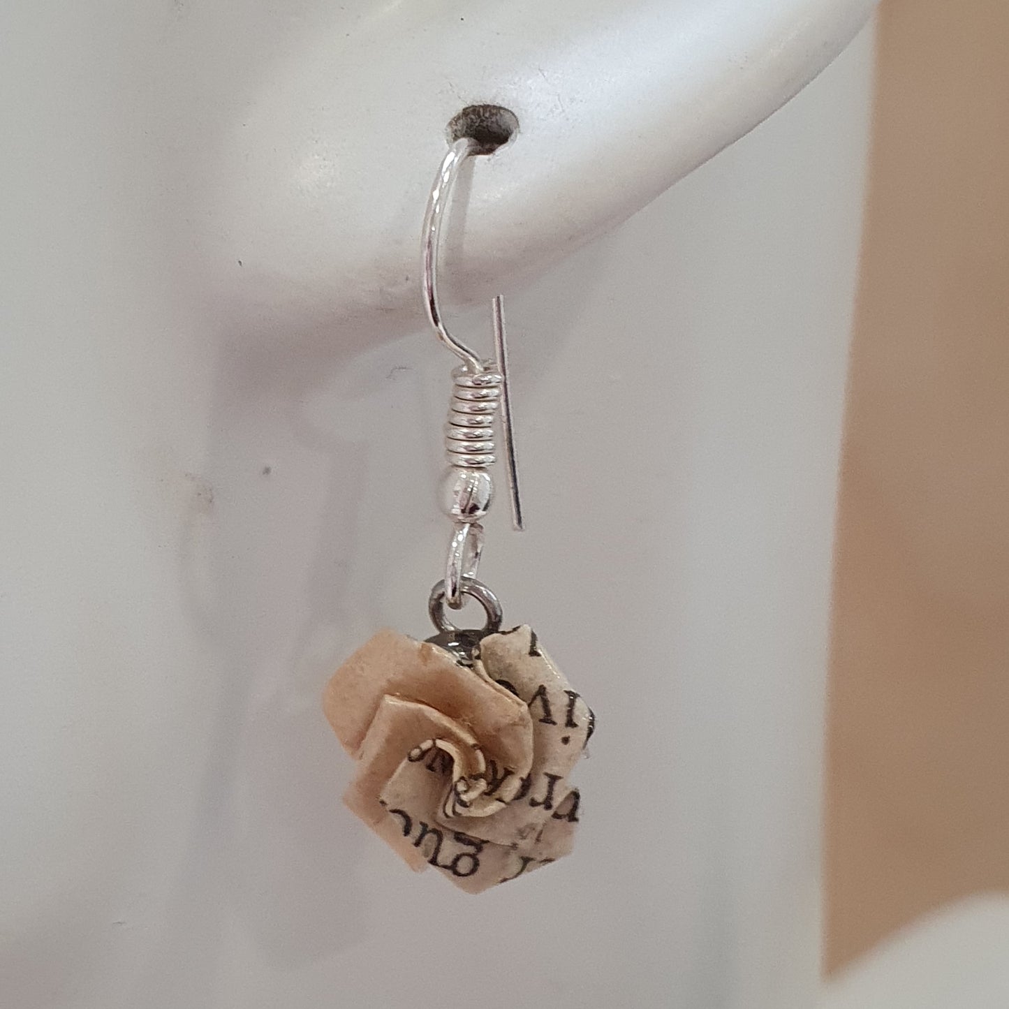 Dainty rose drop earrings made from an old copy of The Secret Garden image 4