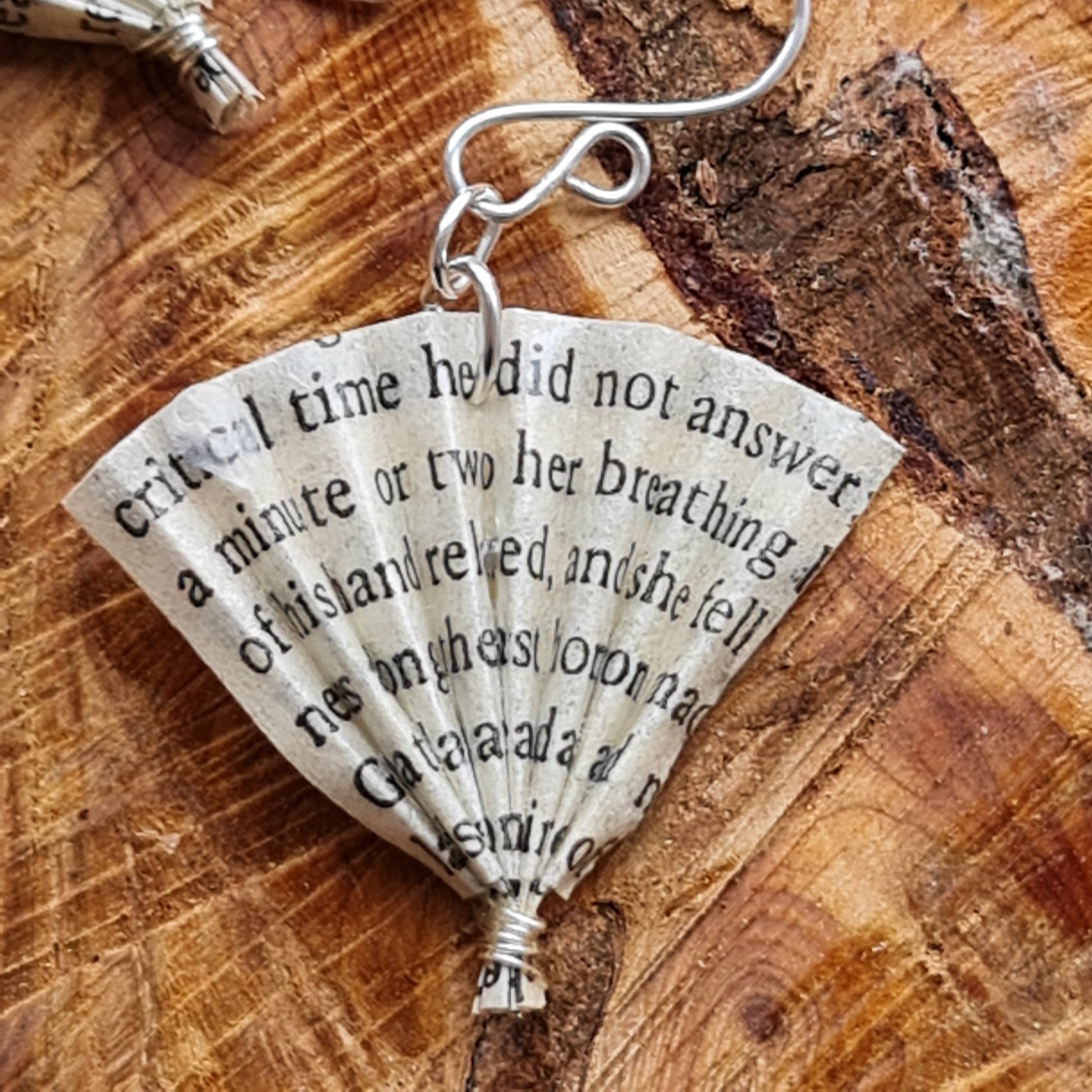 Tess of the D'Urbervilles recycled book page fan earrings image 1