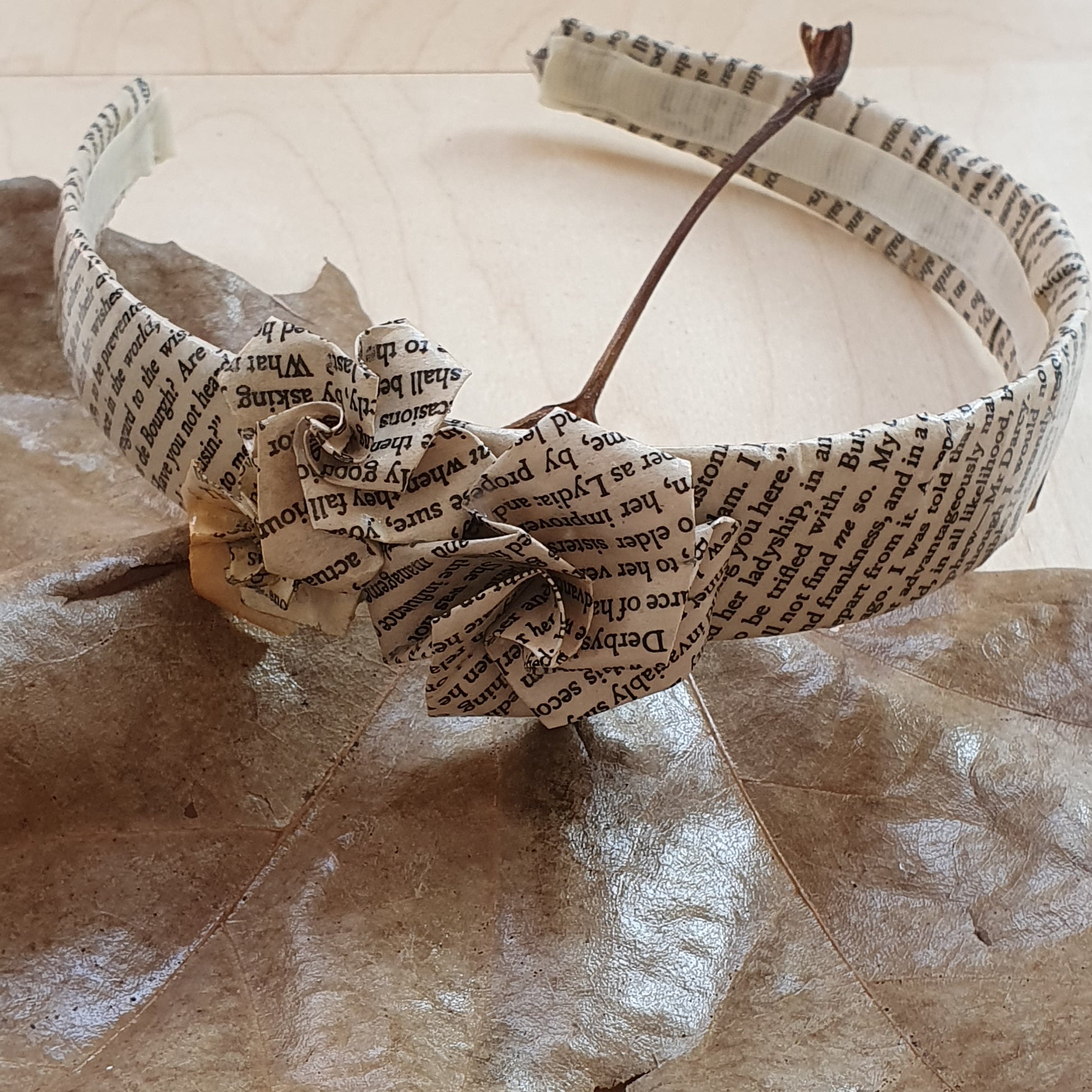 Headband with origami roses made from an old copy of Pride and Prejudice image 0