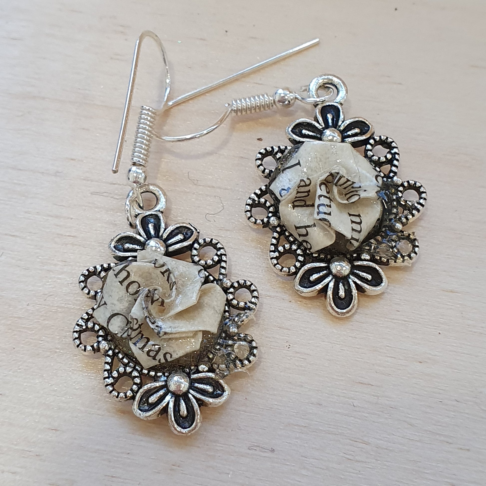 Origami Victorian style earrings for book lover made from Pride and Prejudice image 4