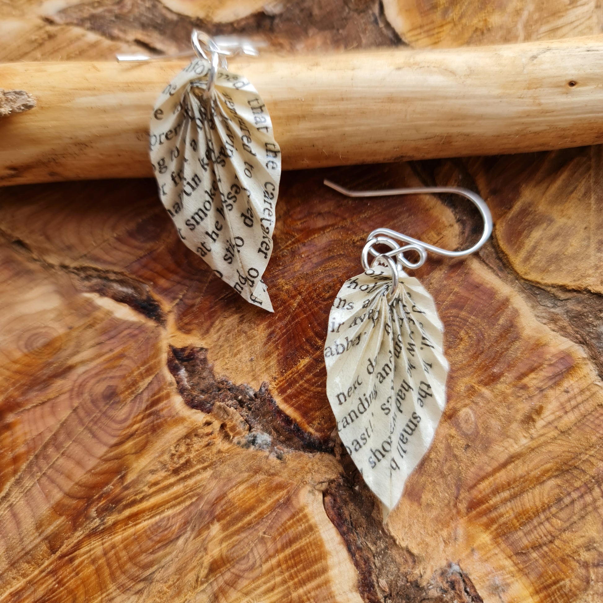 David Copperfield recycled book page leaf earrings image 1