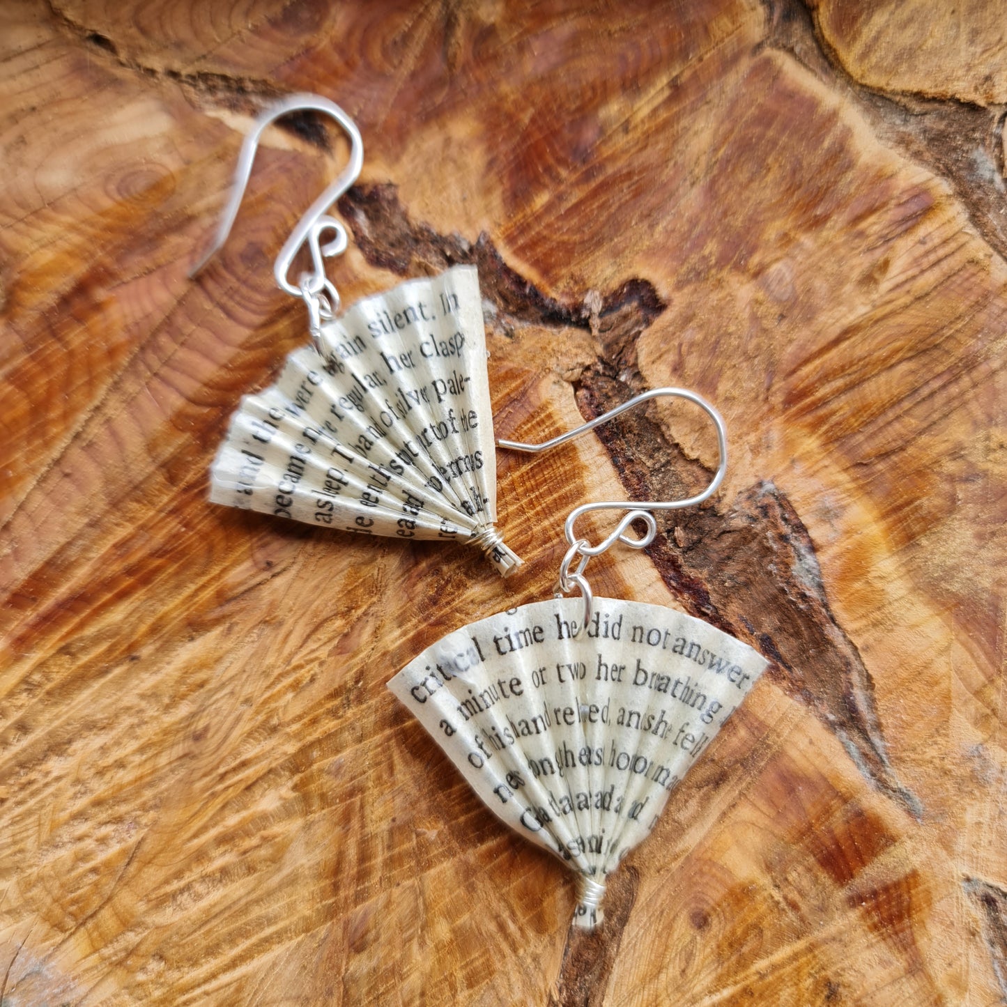 David Copperfield recycled book page fan earings image 3