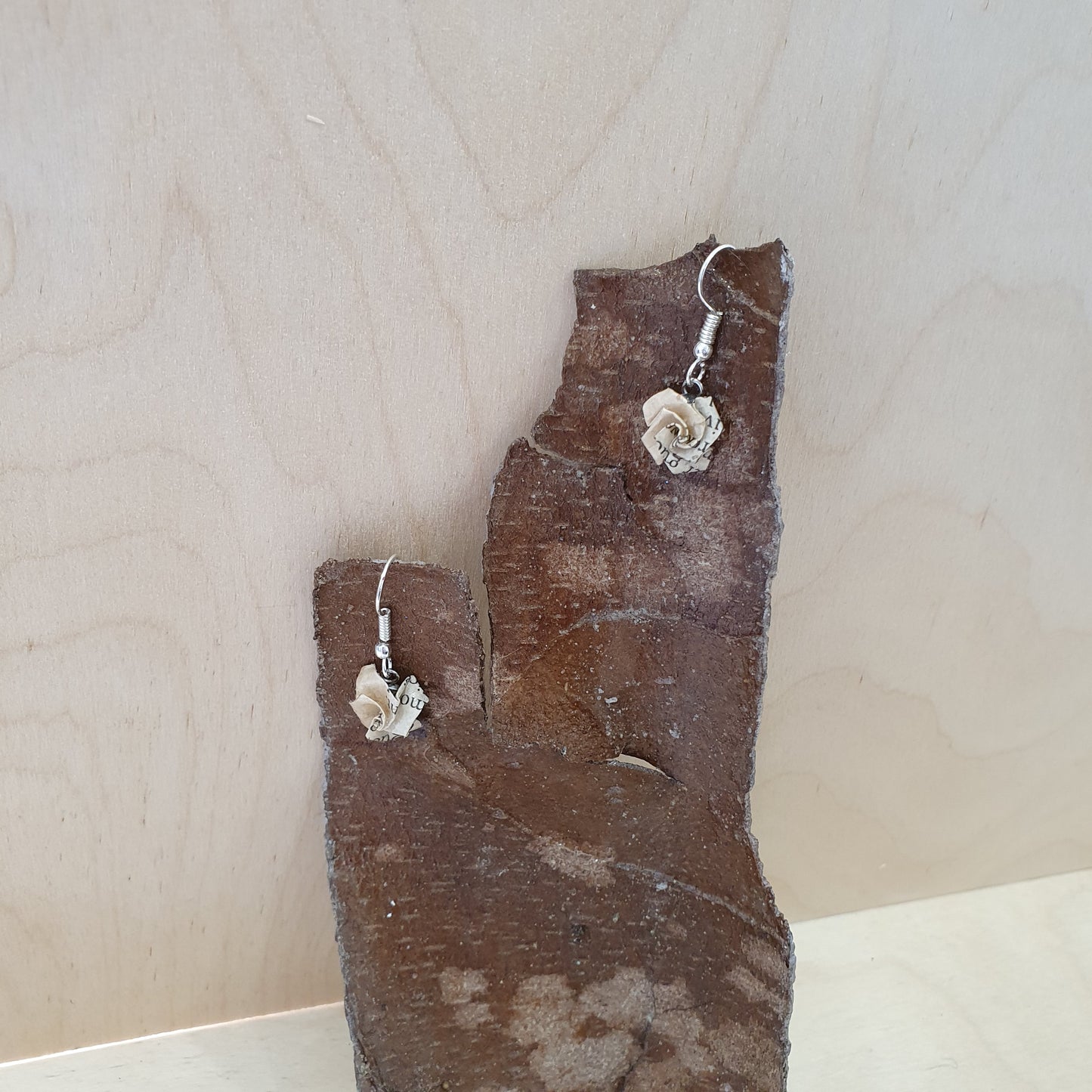 Dainty rose drop earrings made from an old copy of The Secret Garden image 2