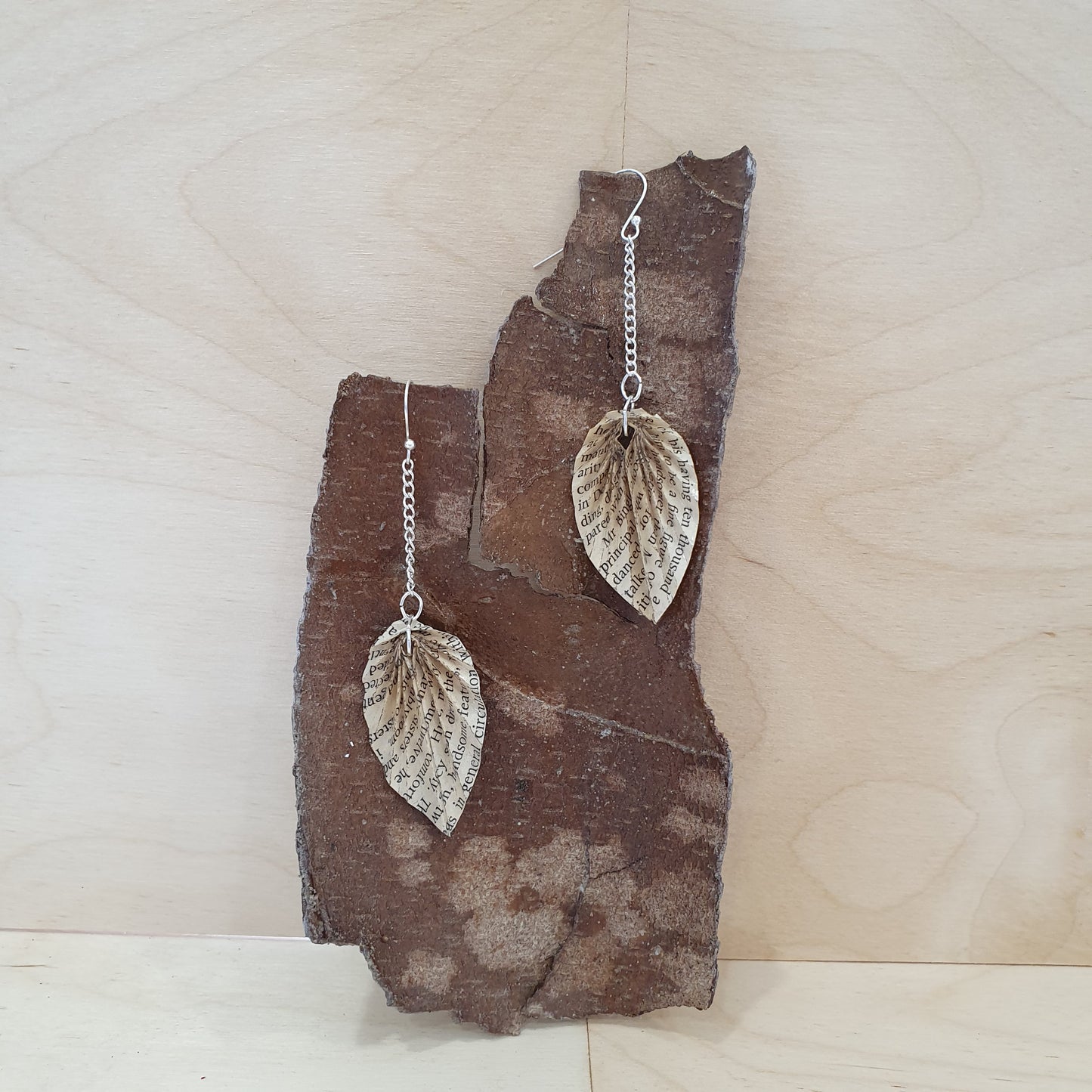 Tales of Mystery and Imagination book paper leaf earrings image 0