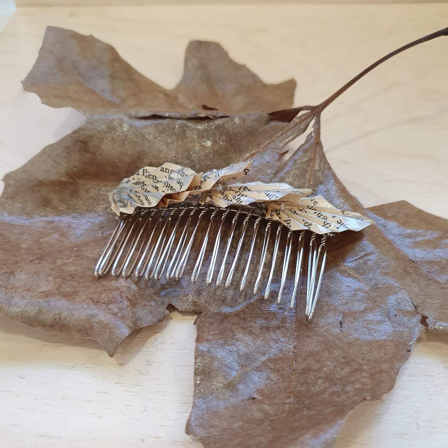 Bronte sisters origami leaf repurposed book hair comb image 2