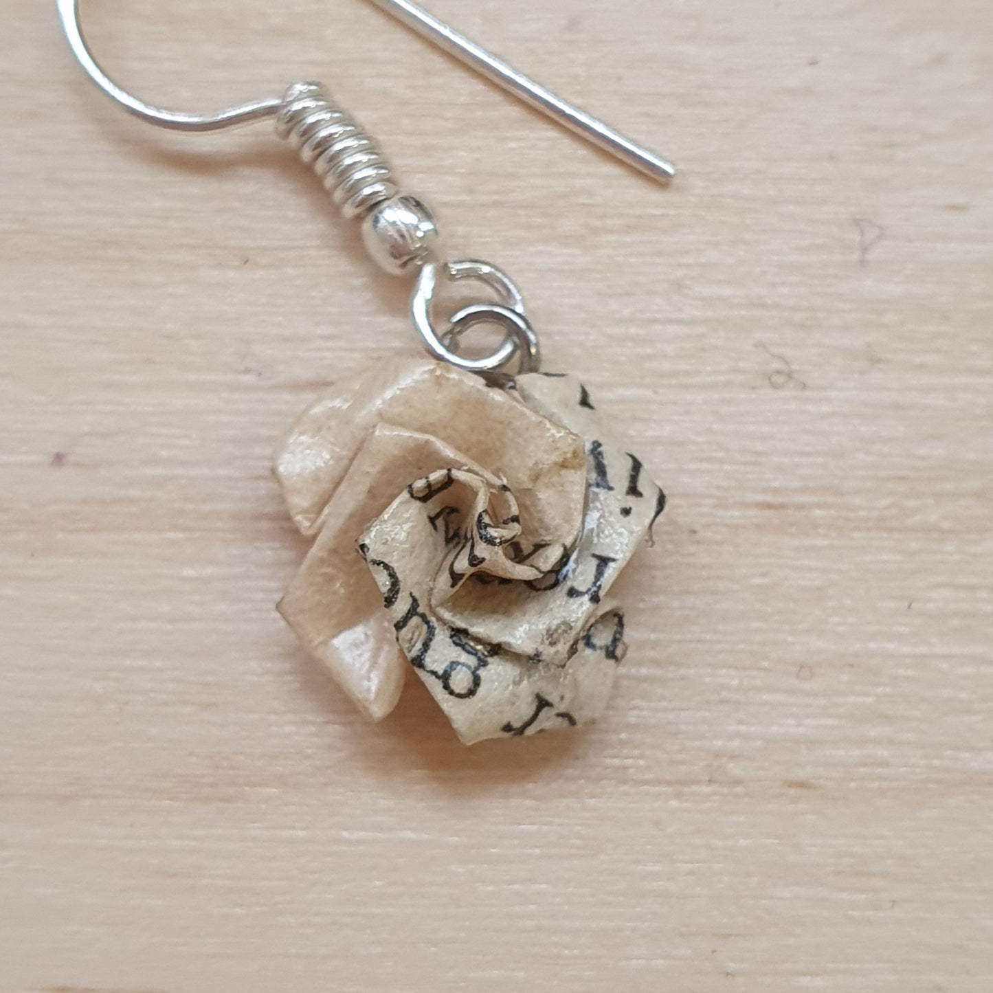 Dainty rose drop earrings made from an old copy of The Secret Garden image 3