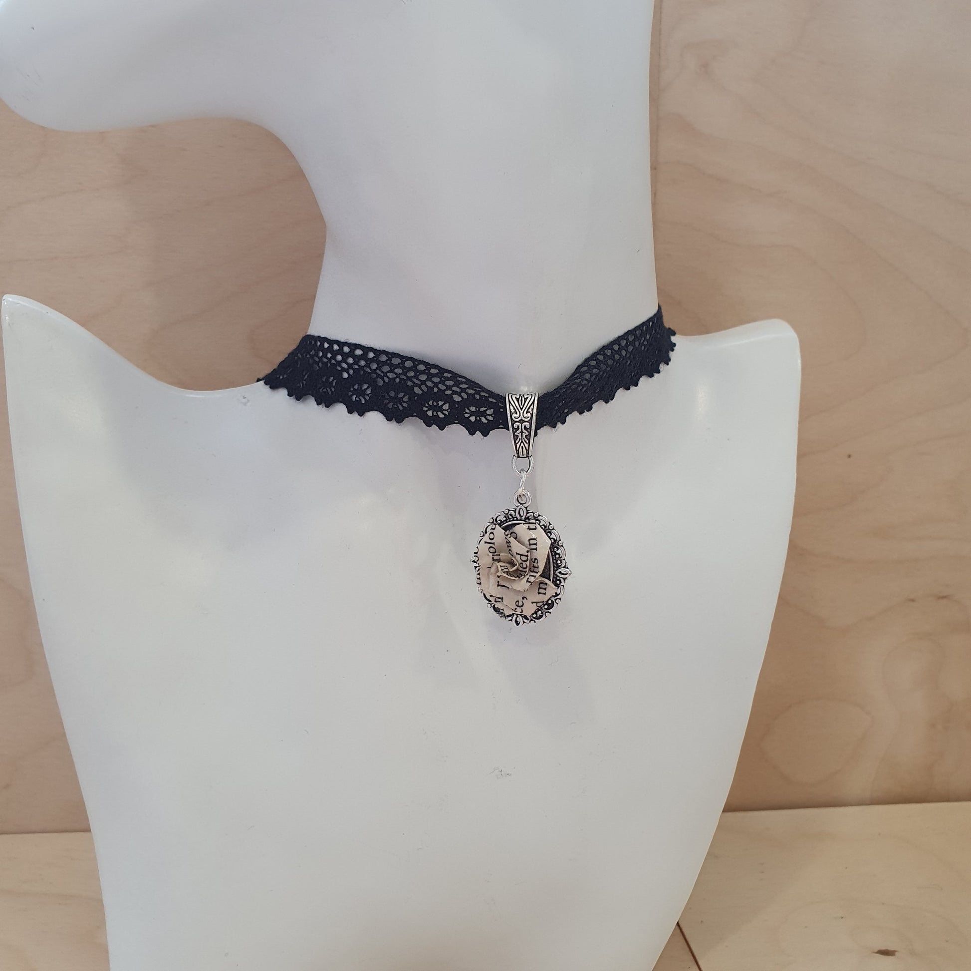 Edgar Allan Poe recycled book paper rose choker image 2