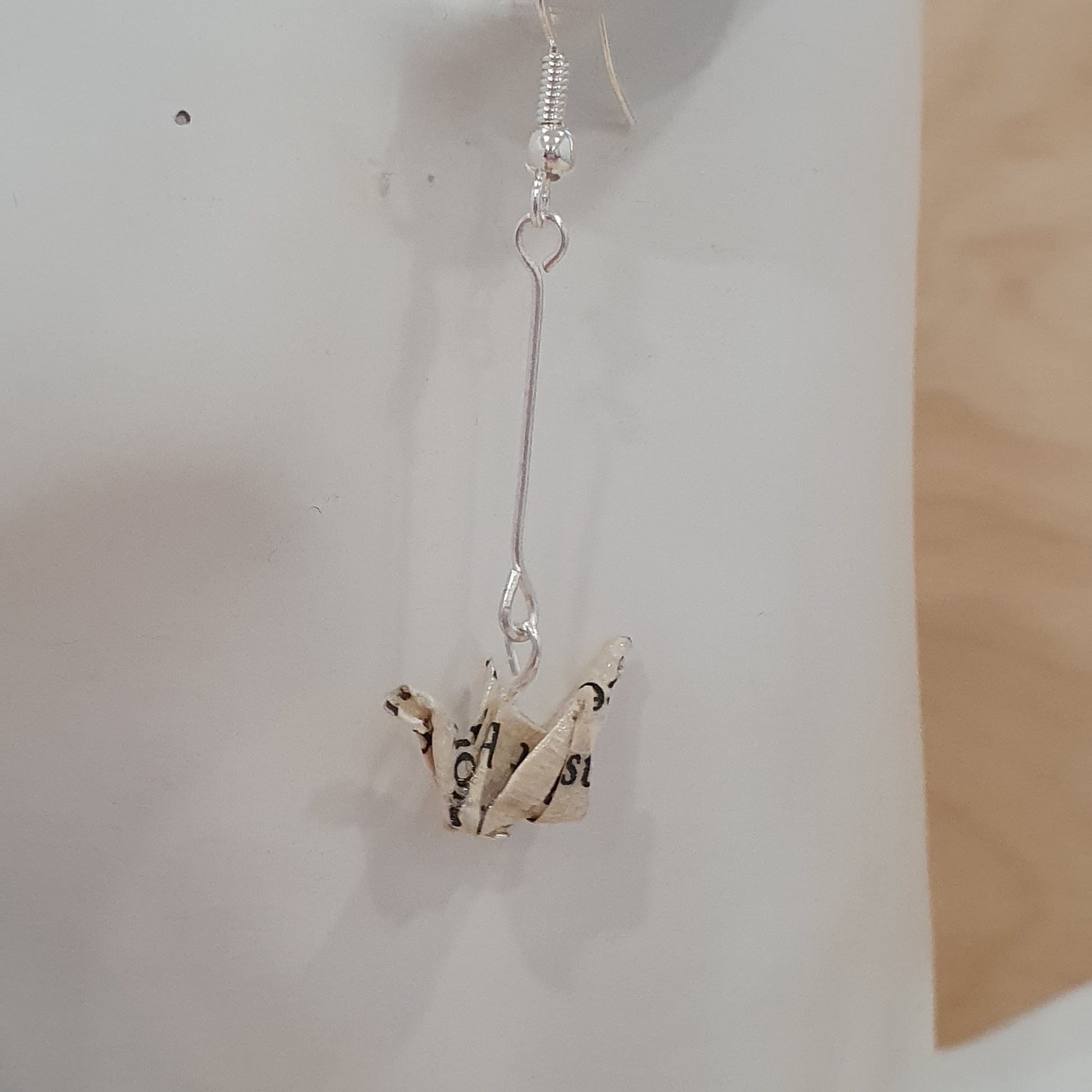 Origami crane earrings made from an old copy of The Picture of Dorian Gr image 0