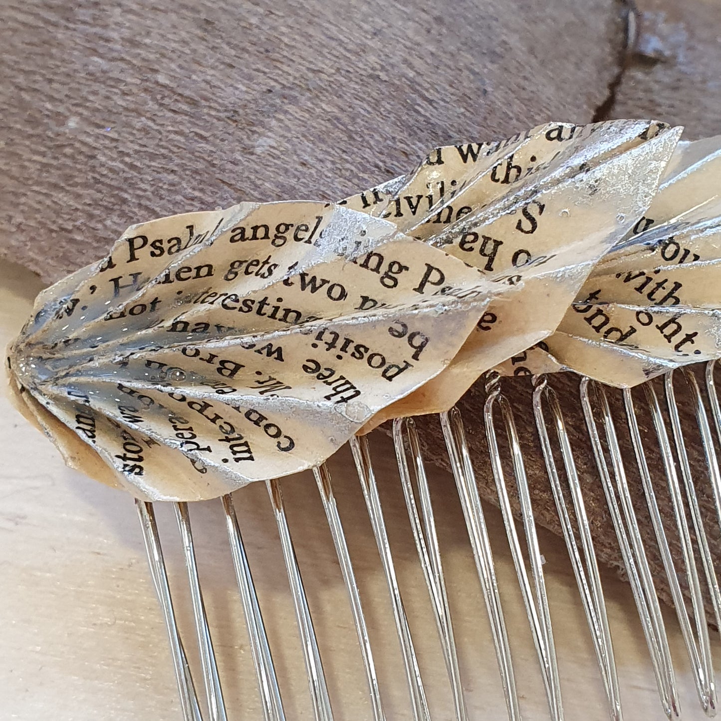 Bronte sisters origami leaf repurposed book hair comb image 4