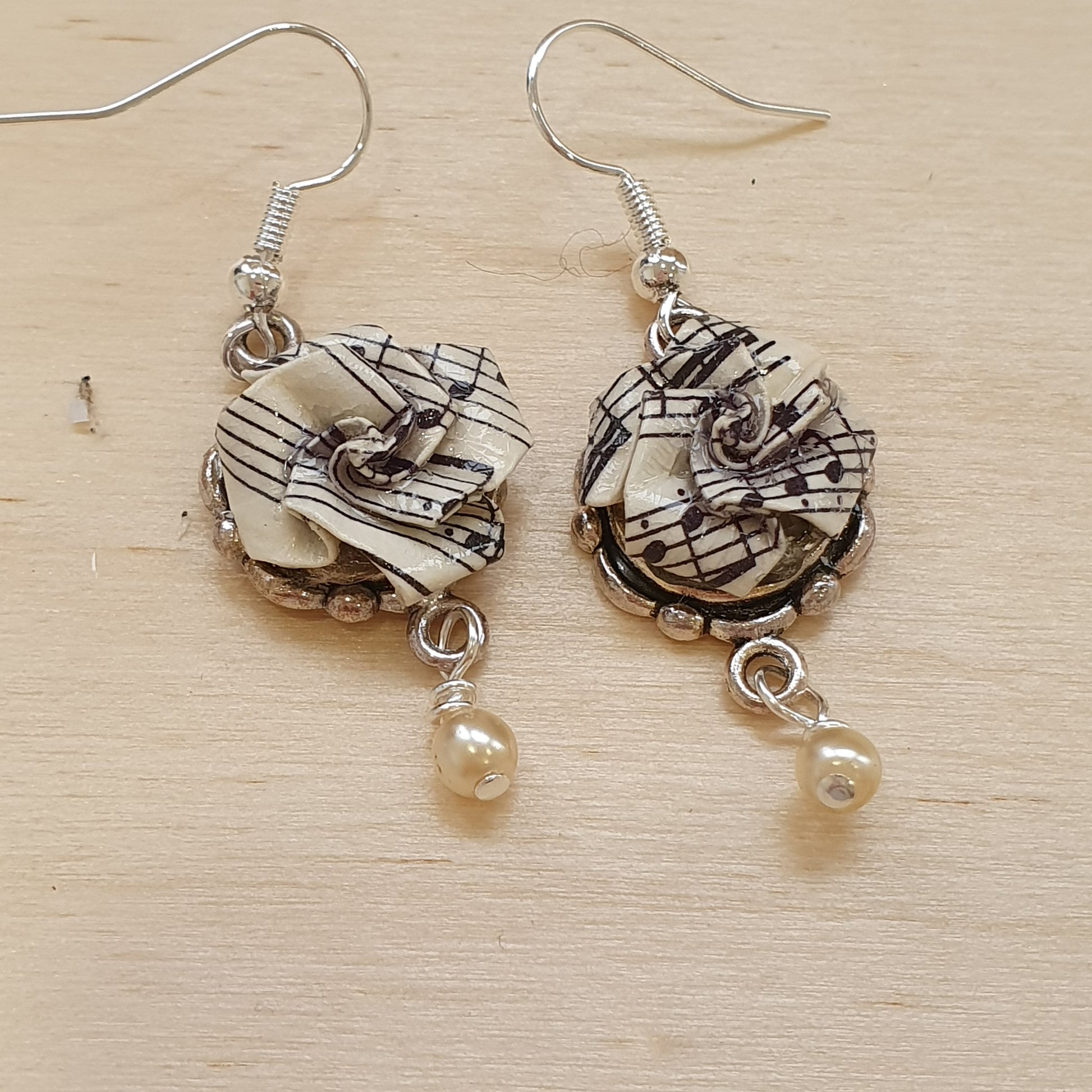 vintage sheet music rose drop earrings image 0