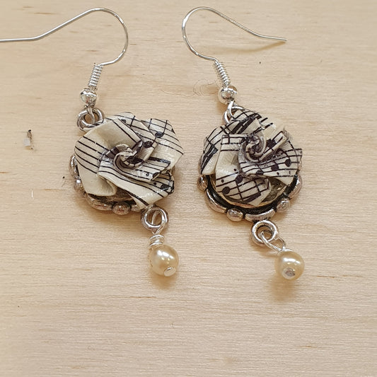 vintage sheet music rose drop earrings image 0