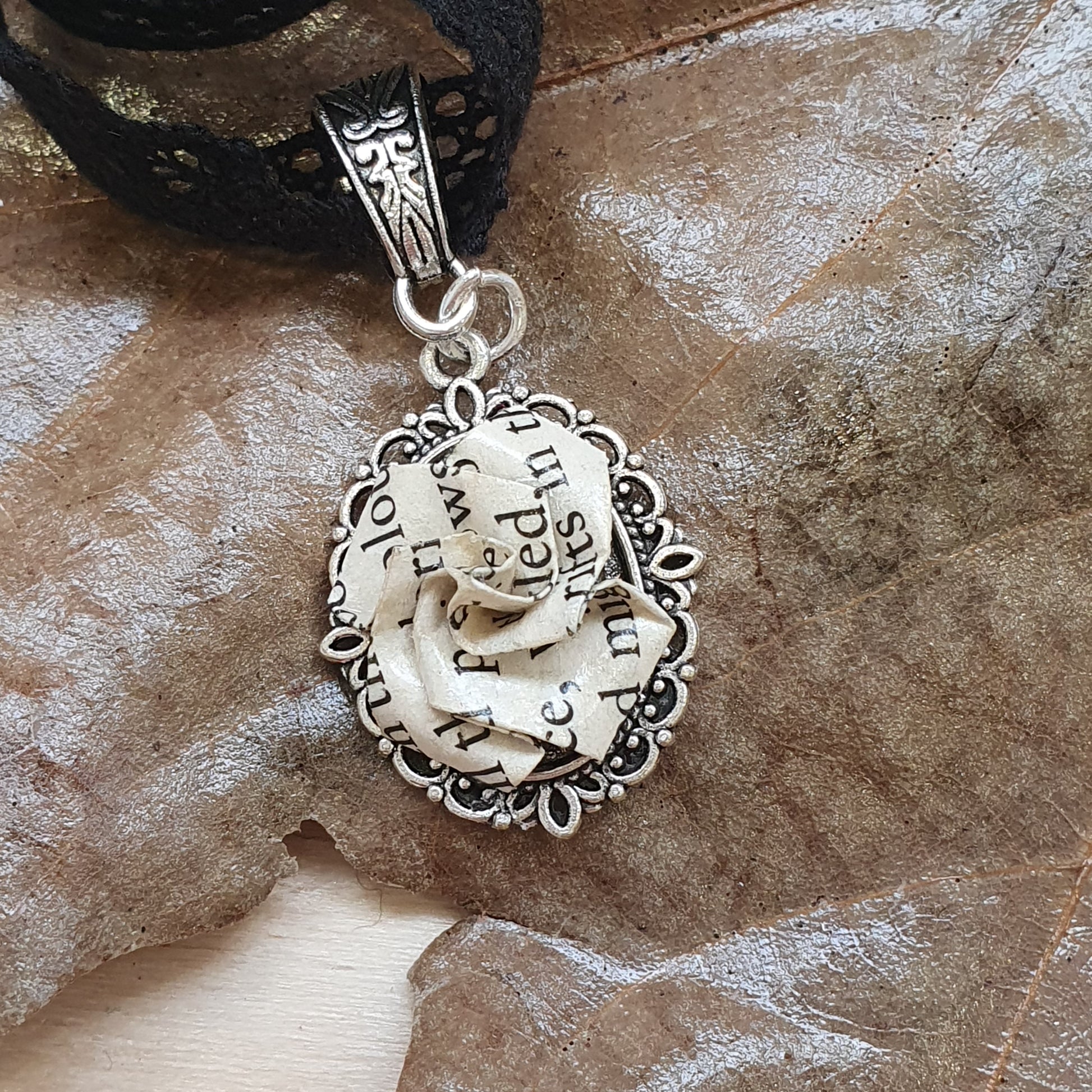 Edgar Allan Poe recycled book paper rose choker image 3