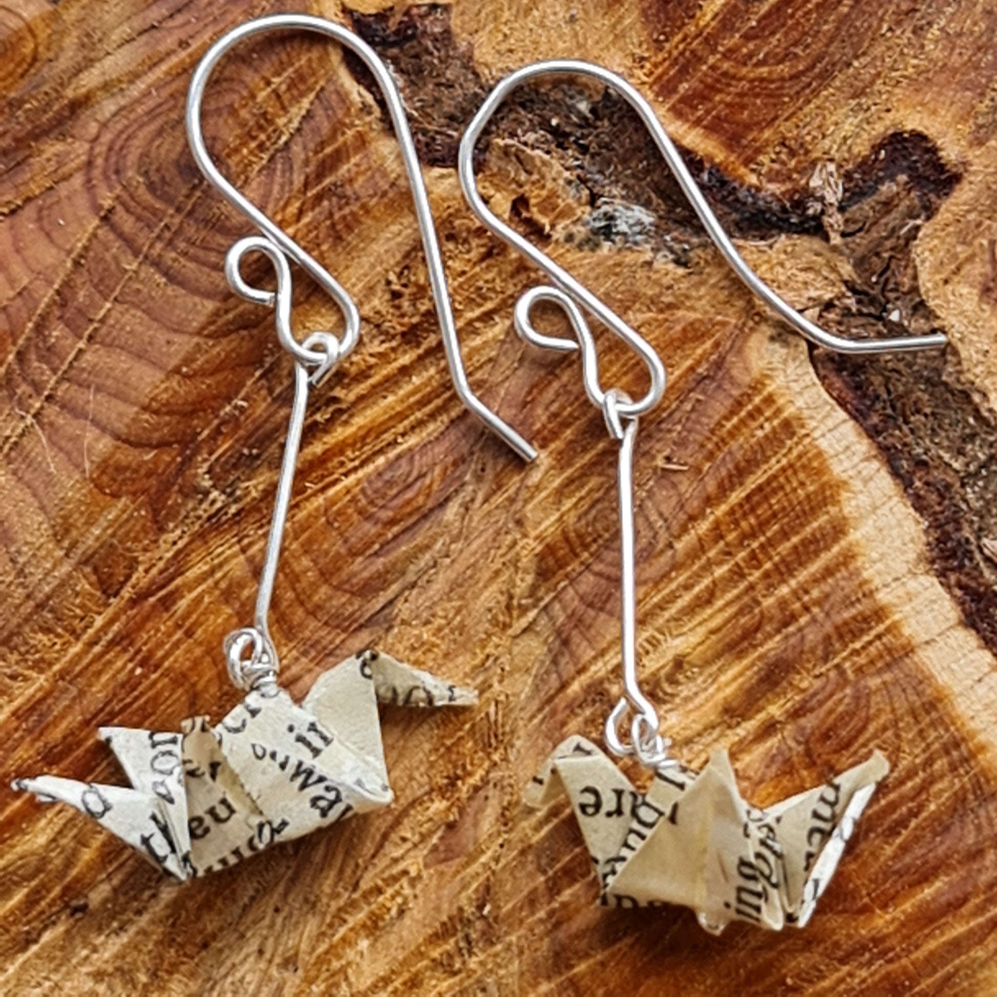 Origami crane earrings made from an old copy of The Picture of Dorian Gray image 3