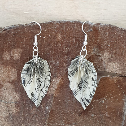 vintage sheet music leaf earrings image 0