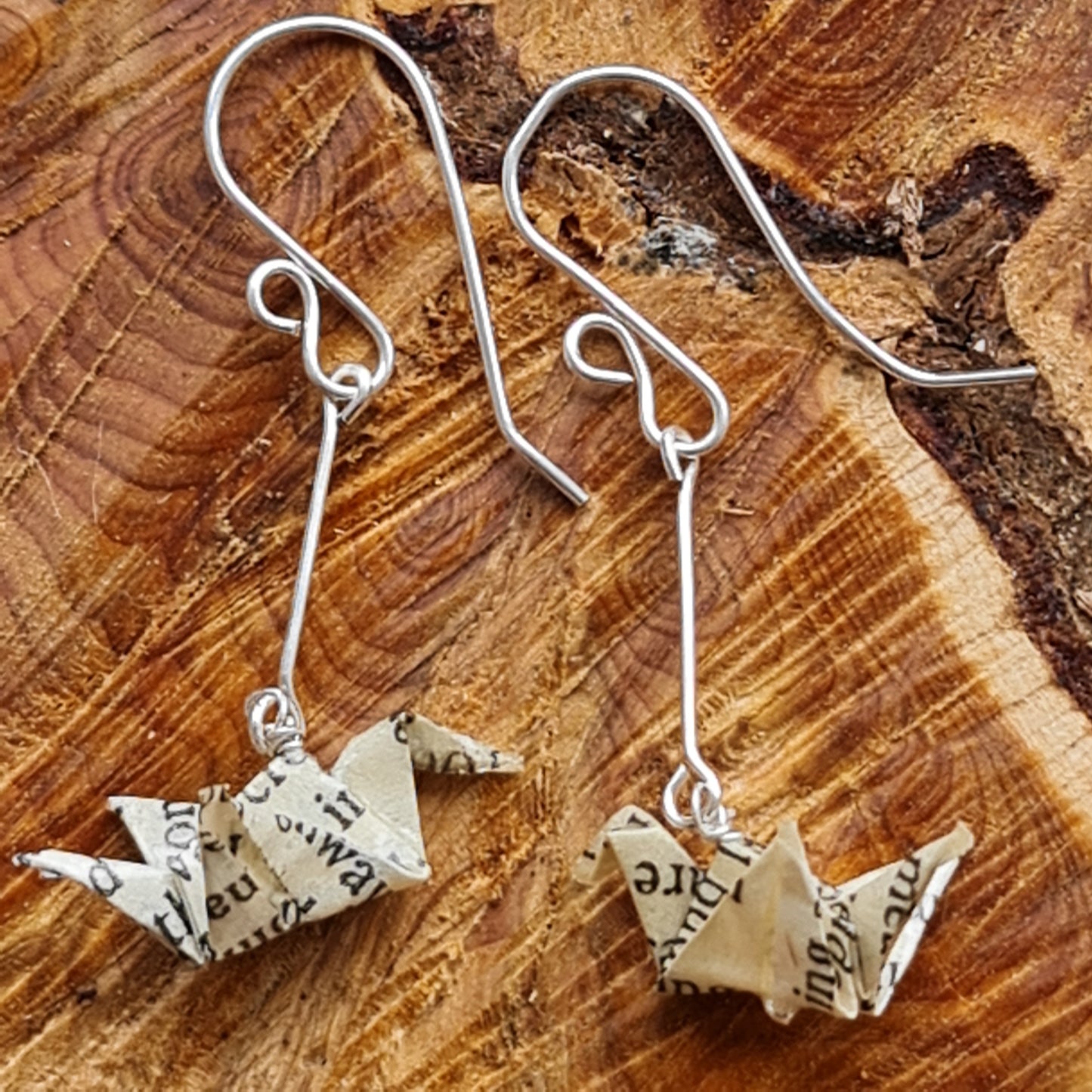 Origami crane earrings made from an old copy of The Picture of Dorian Gr image 3