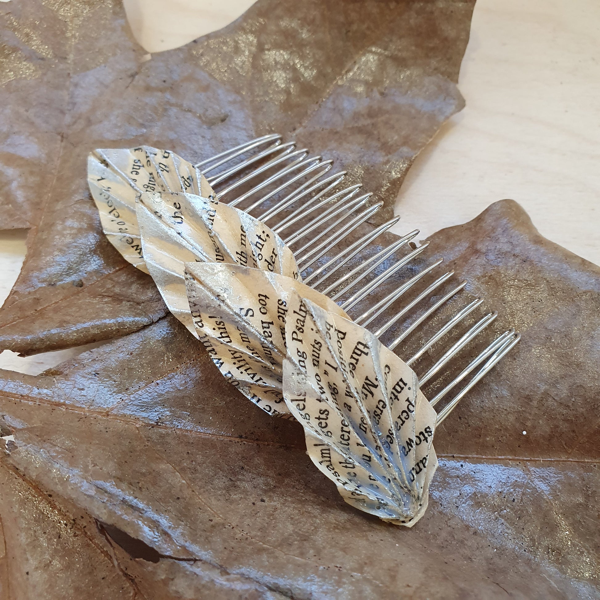 Bronte sisters origami leaf repurposed book hair comb image 1