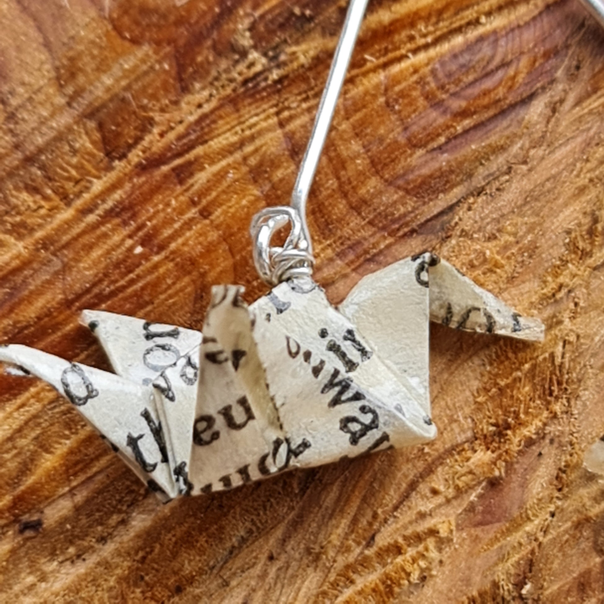 Origami crane earrings made from an old copy of The Picture of Dorian Gray image 1