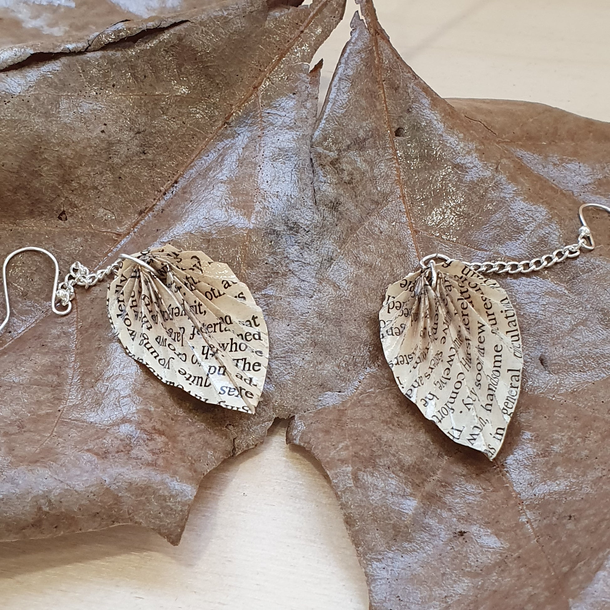 Tales of Mystery and Imagination book paper leaf earrings image 2